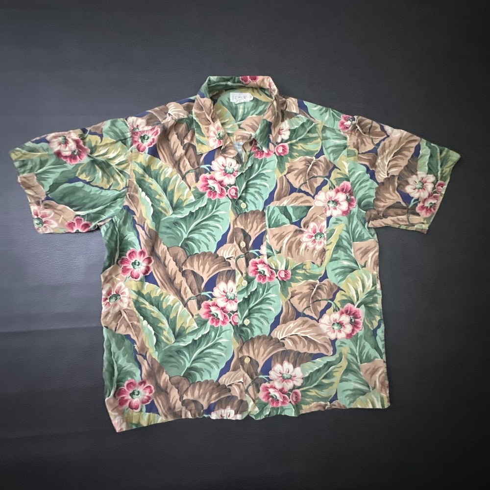 Vintage J Crew Shirt Mens Medium Multicolor Tropical Loop Collar Boxy Cotton